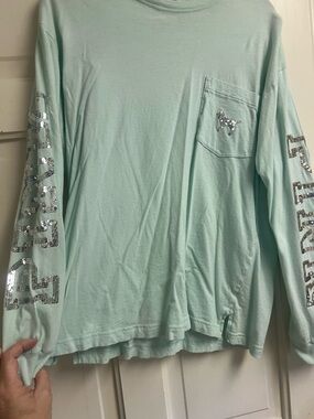 PINK Victoria's Secret Mint Crewneck Long Sleeve Tee